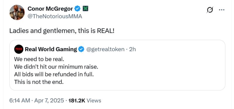 Токен Коннора МакГрегора не собрал нужную сумму — инвесторам вернут средства