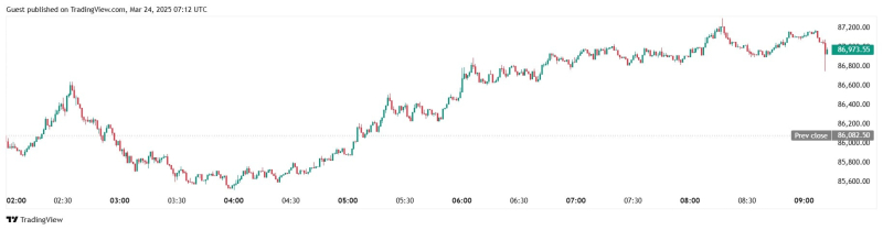 Биткоин восстановился до уровня выше $87 000